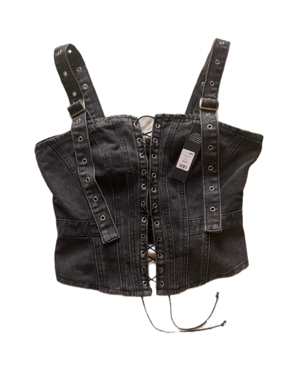 Fashion Nova Black Denim Lace-Up Corset Top NWT Size M